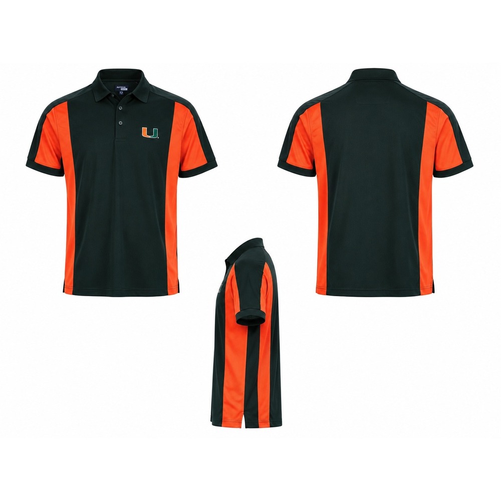 Antigua Sport Miami Hurricanes Polo Shirt Large Green Orange Desert Dry NCAA